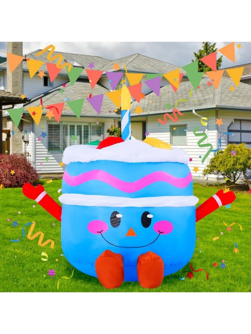 4.3Ft Cute Inflatable Cake Decoration for Birthday Parties, Indoor/Outdoor Yard
